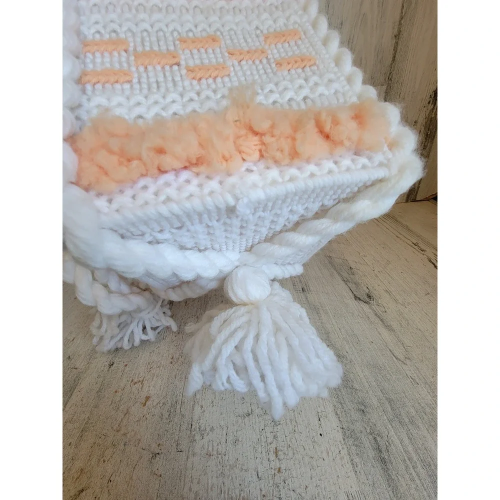 Crochet orange square plush hanging basket unique home decor tassel